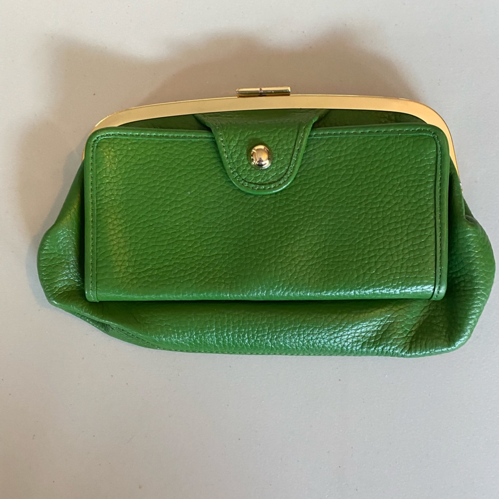 Ann Taylor Loft Bright Green Clutch with gold accents